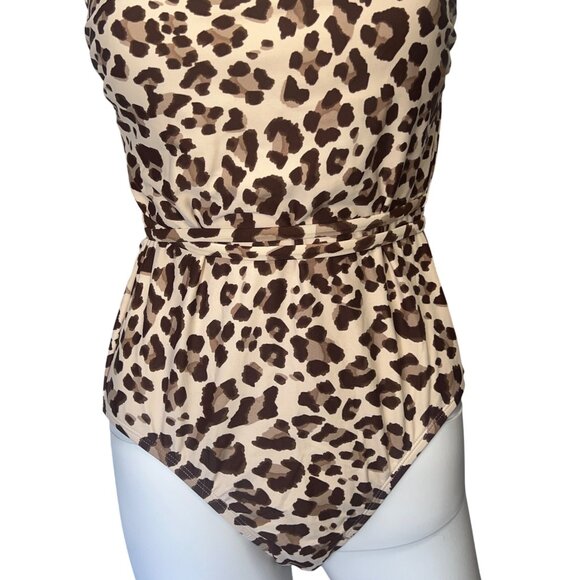 Kona Sol Womens Swimsuit One-Piece Leopard Print Crisscross Straps Brown M(8-10) - Picture 4 of 10